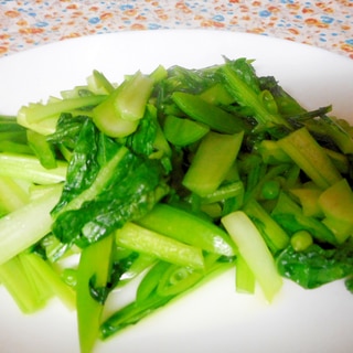 小松菜とスナップエンドウの塩炒め